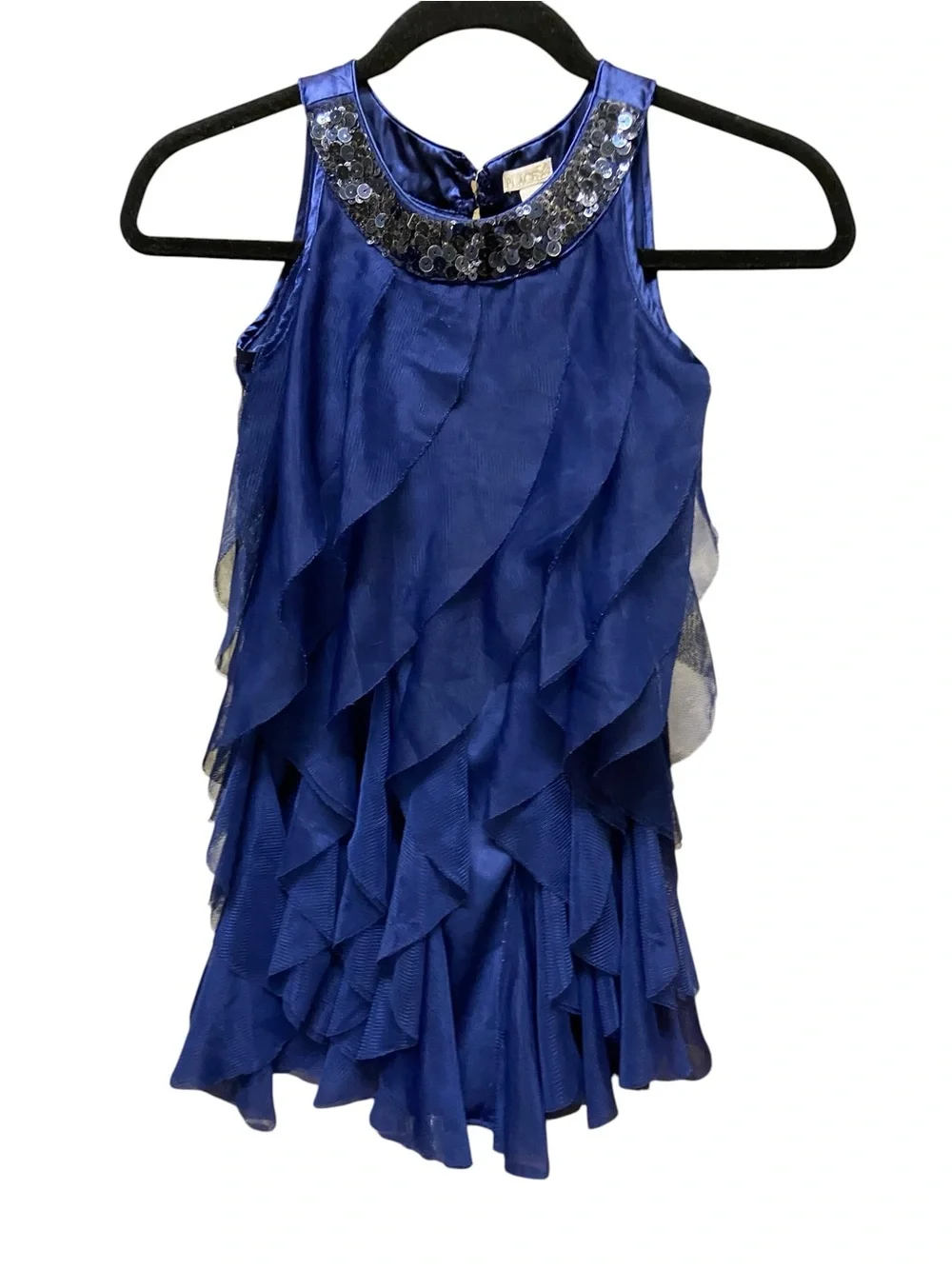 The Children's Place Girls Blue Sequin Tiered Ruffle Party Dress Size 6X/7